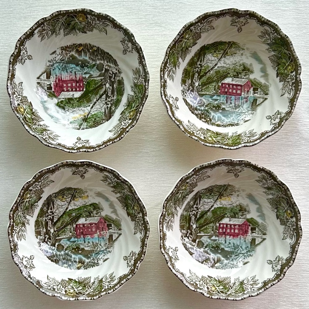 (4) JOHNSON BROTHERS the friendly village vintage ironstone coupe cereal bowls